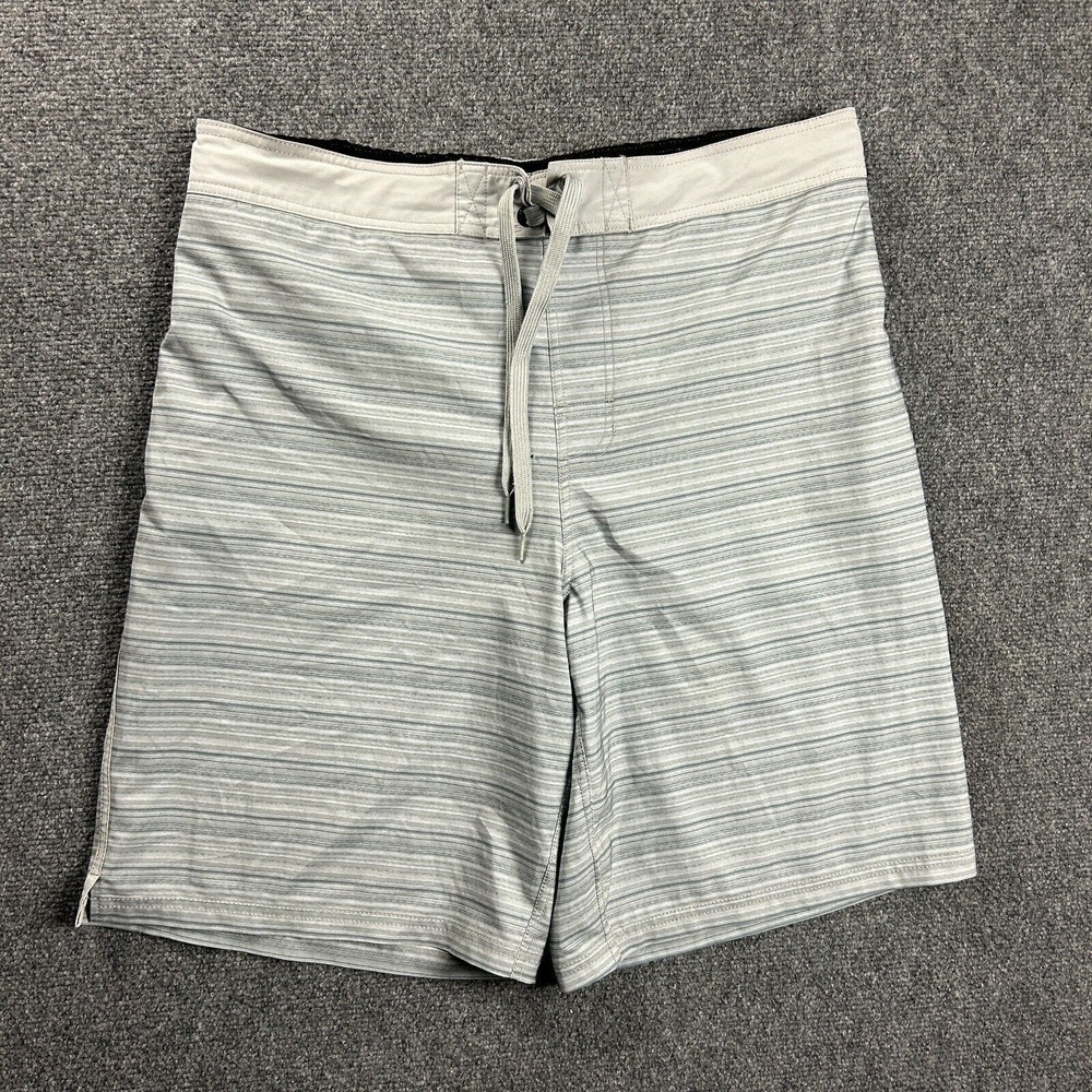OP Ocean Pacific‎ Board Shorts Mens Large 36-38 Gray Striped Swimming Polyester